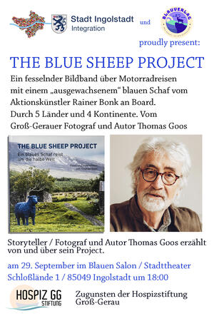 Bild vergrößern: Lesungsflyer-Blaue Schafe